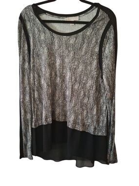 MICHAEL Michael Kors Black and White Layered Sheer Long Sleeve Top